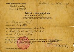Craftsman’s card issued to Józef Filipowicz by the Hrubieszów County Office.