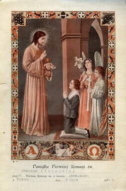 Stanisław Filipowicz’s first Holy Communion picture.